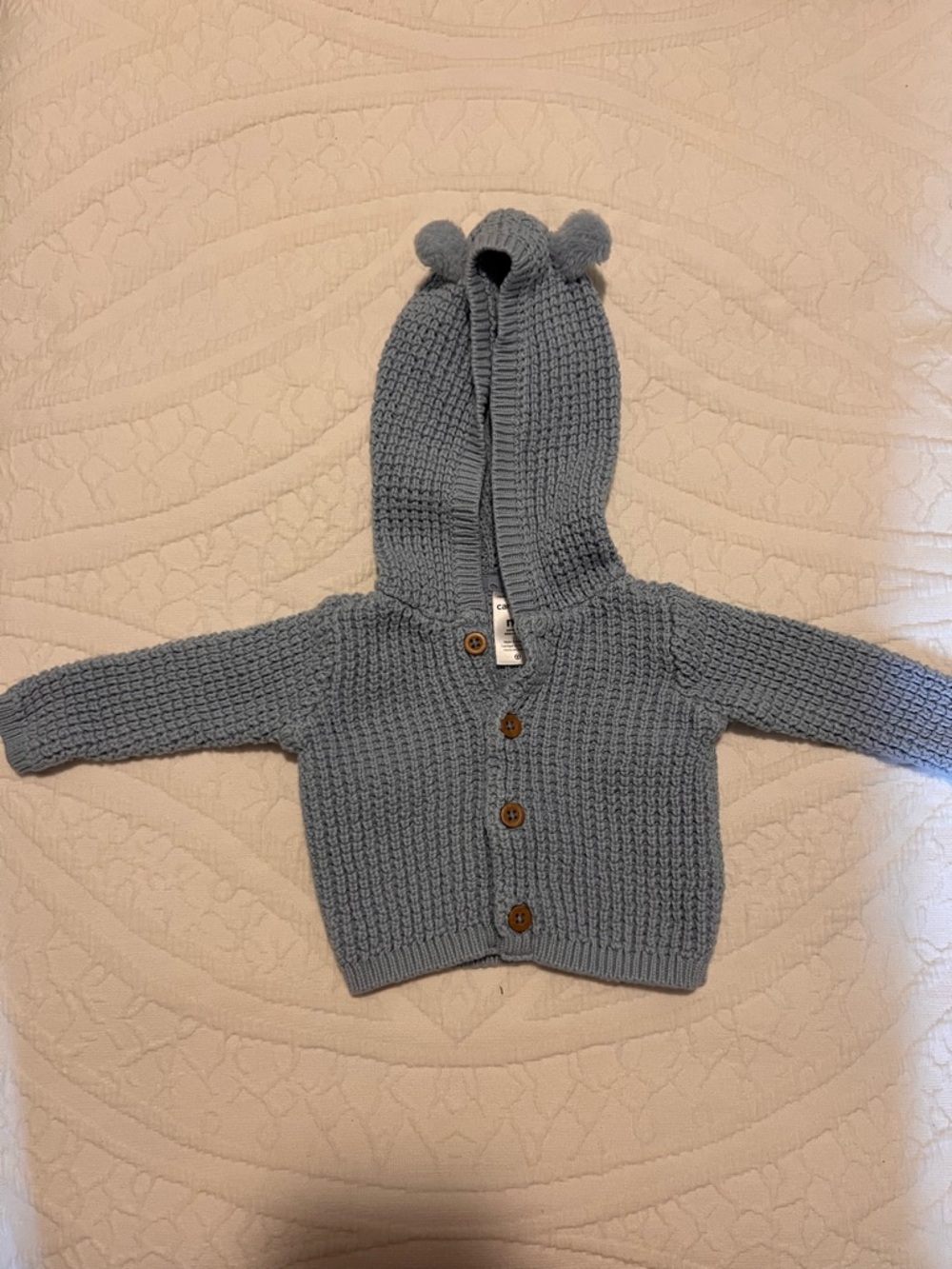 Baby Knit Hooded Cardigan with Bear Ears - Light Blue-NWOT